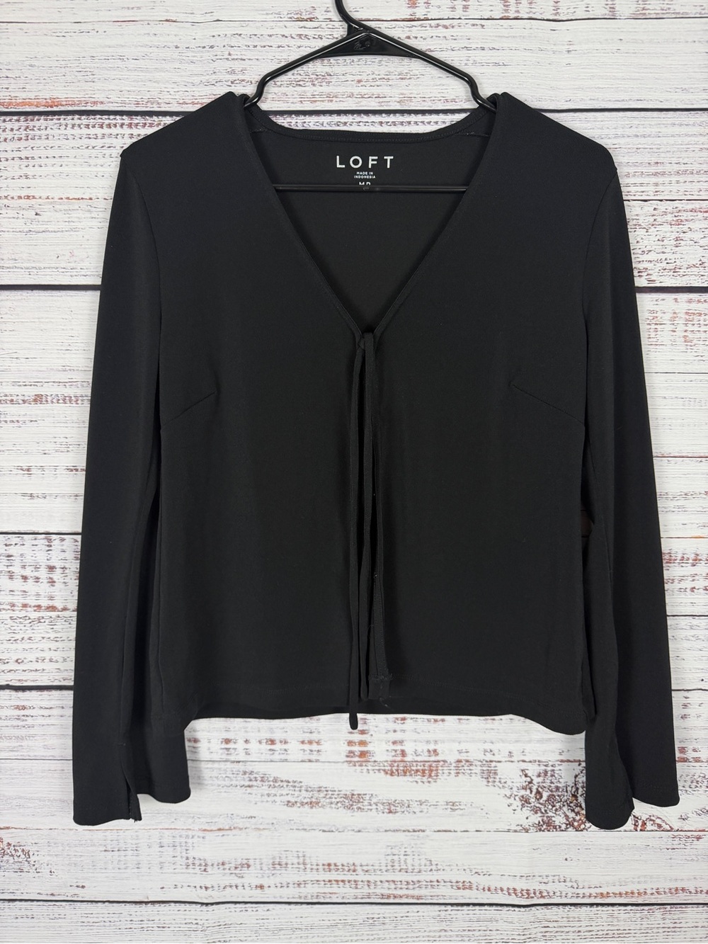 LOFT Crepe Jersey Tie Front Top – Black – Size M - Picture 2 of 8